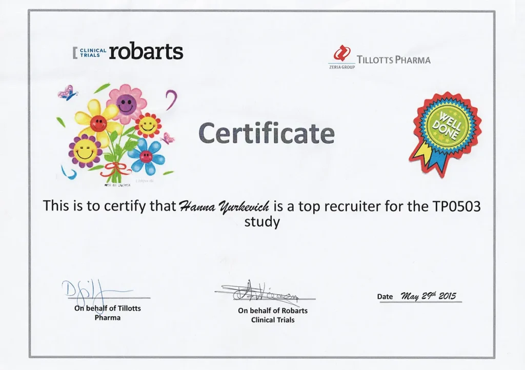 Certificate Clinical Trials Robats